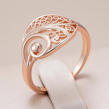 Latest Fashion Glossy 14K Rolled Rose Gold Unusual Hollow Flower Ethnic Design Jewellery Daily Ring For Women